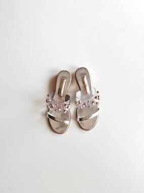 NWD SOPHIA WEBSTER Dina PVC Crystal Stud Silver Leather Slide Sandals, Size 35.5